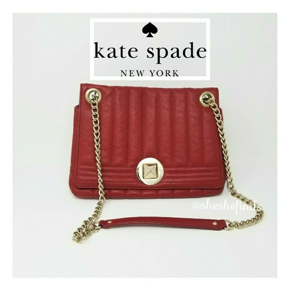 ๐ RED QUILTED LEATHER SHOULDER /CROSSBODY HANDBAG - BY KATE SPADE - Picture 1 of 8
